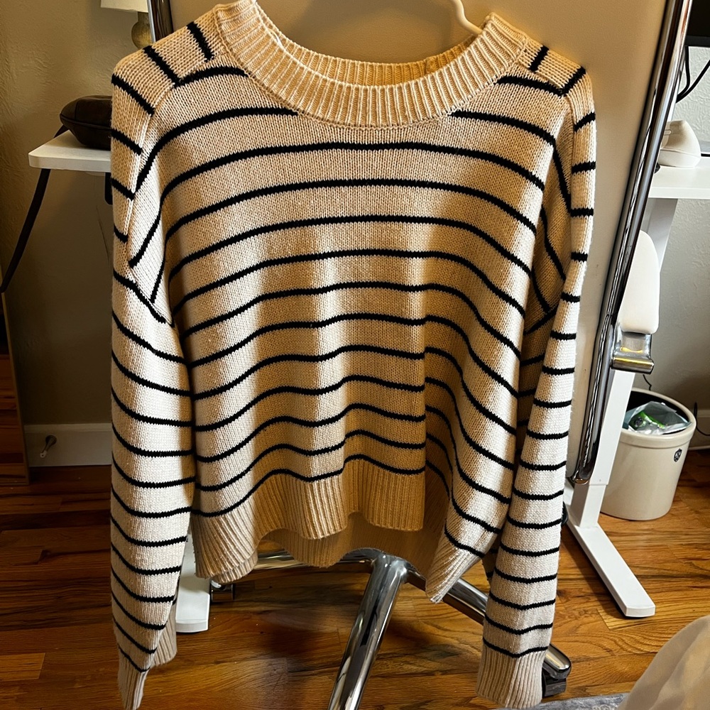 Tahari Black and Cream Striped Sweater